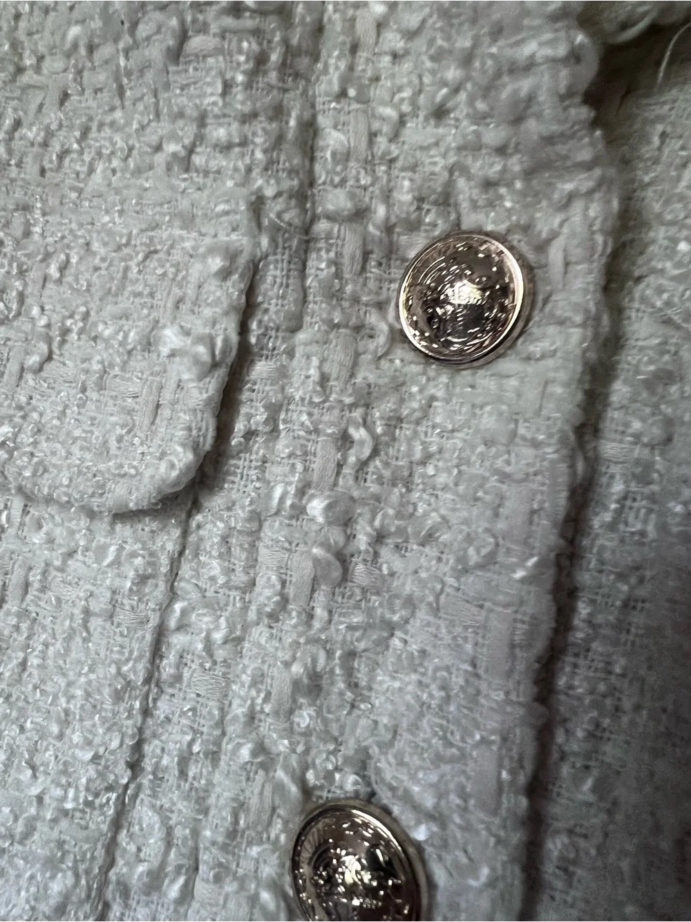 Rachel Zoe Ivory Bouclé Tweed Pocket Gold Button Jacket MED NWOT